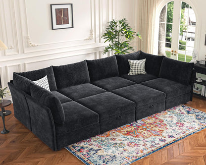 136.4" Oversized Modular Sectional Sleeper Sofa Bed, U Shaped Convertible Couch with Movable