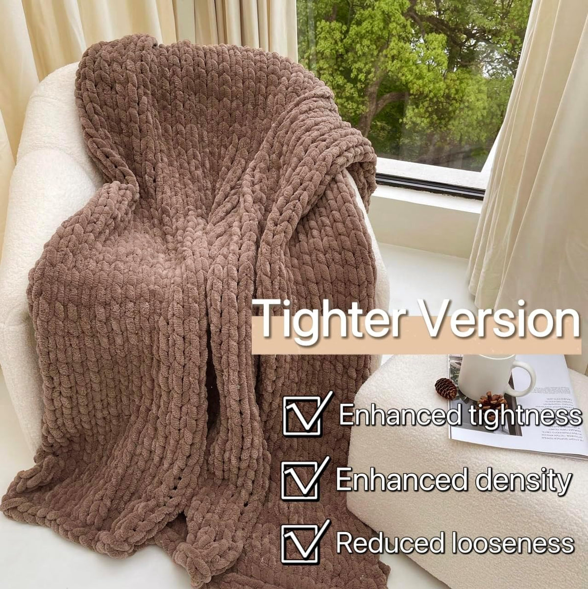 Maetoow Tighter Version Chenille Chunky Knit Blanket Throw （60×80 Inch）, Handmade Warm & Cozy