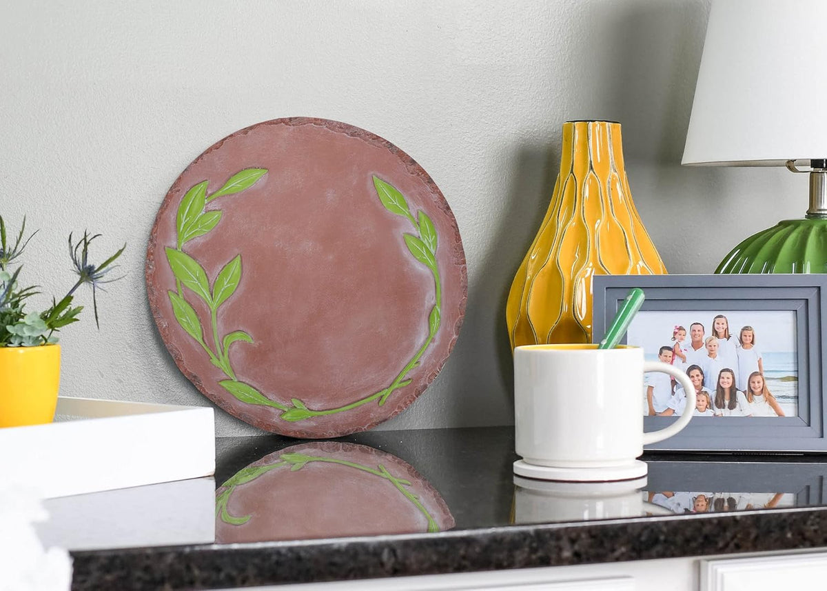 NAT & Jules Floral Laurel Wreath Leaves Pattern Dimensional Indoor Outdoor 12 inch Round Cast Resin