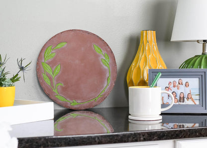 NAT & Jules Floral Laurel Wreath Leaves Pattern Dimensional Indoor Outdoor 12 inch Round Cast Resin