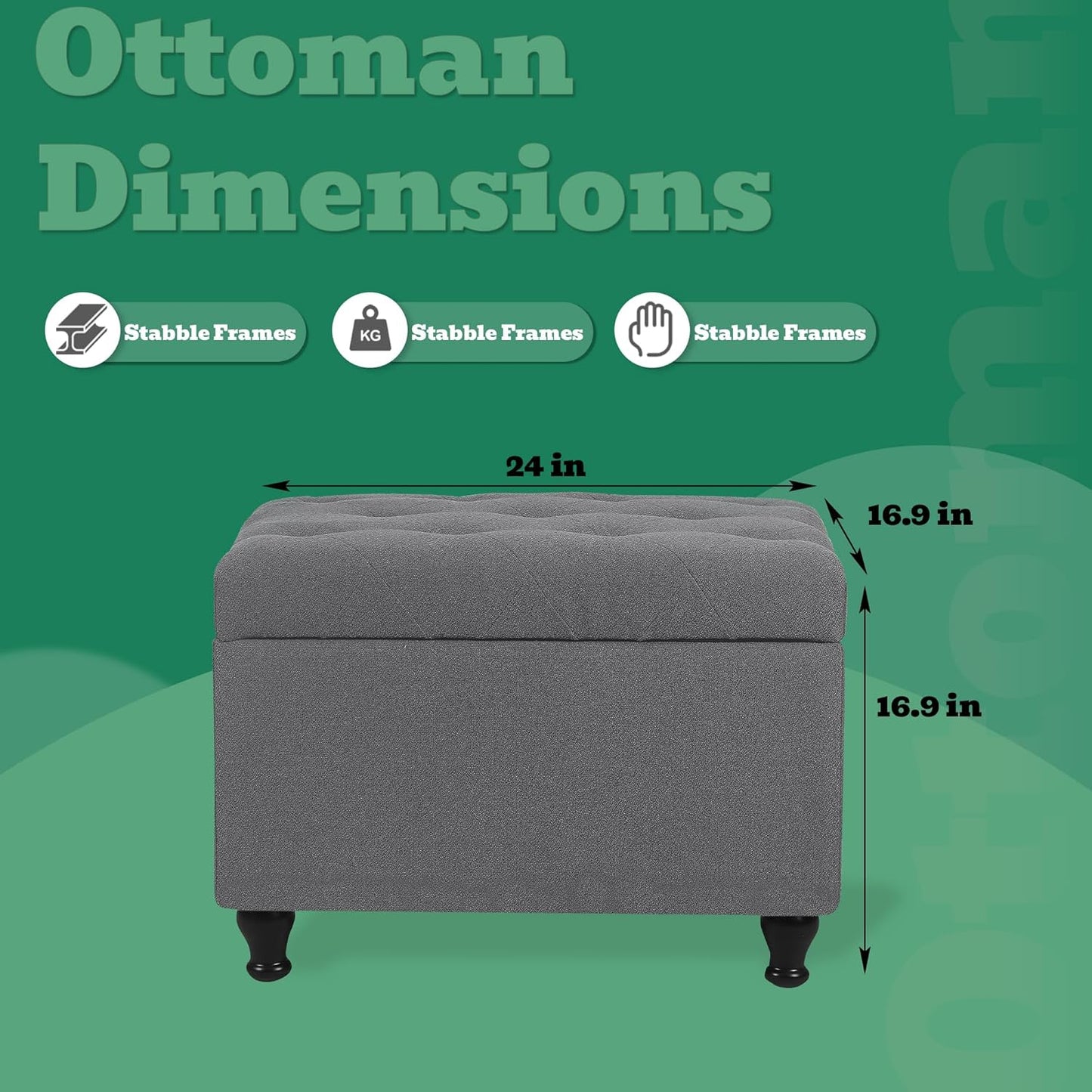 Ottoman with Storage 24'' Storage Ottomans Fabric Ottoman Footstools Small Upholstered Foot Rest