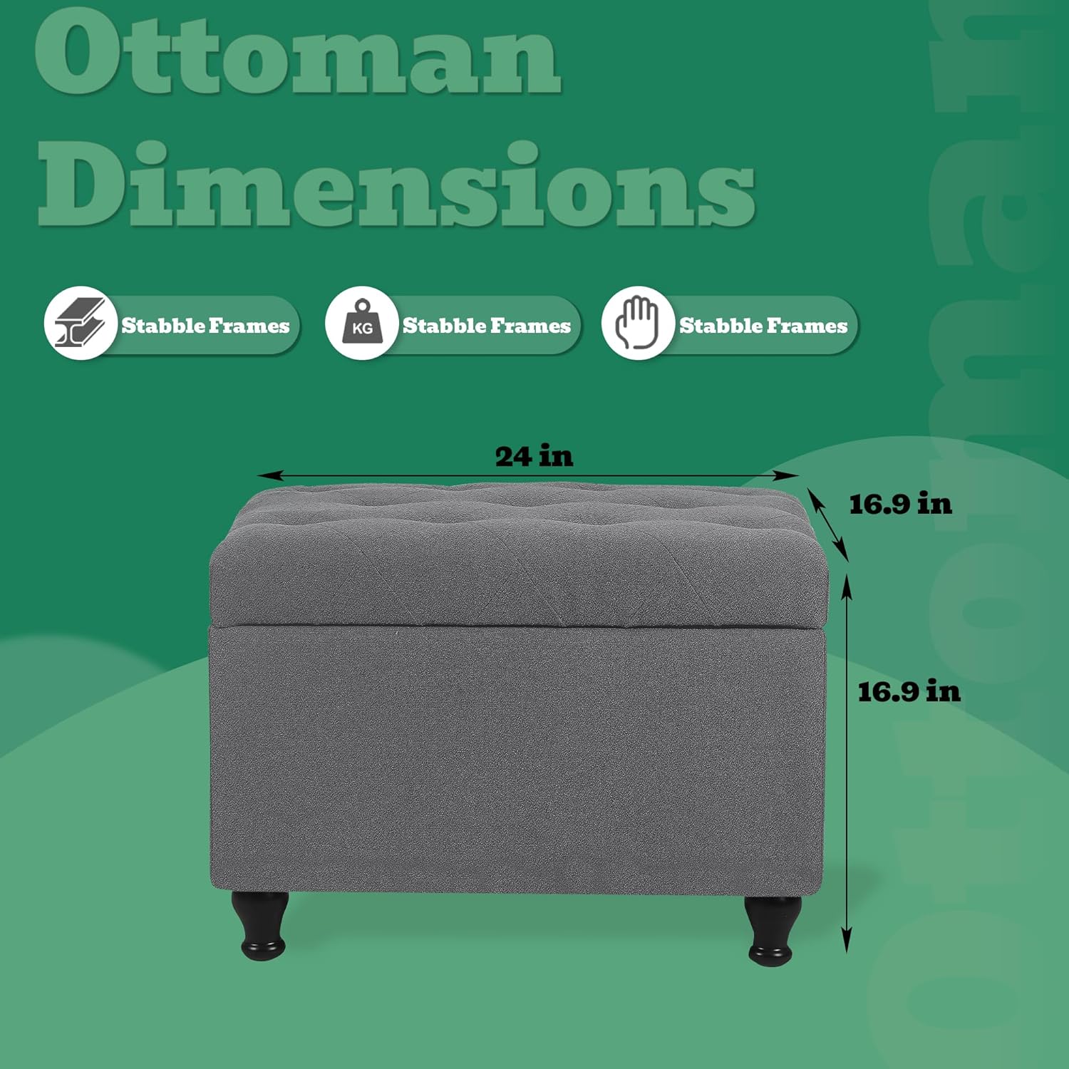 Ottoman with Storage 24'' Storage Ottomans Fabric Ottoman Footstools Small Upholstered Foot Rest