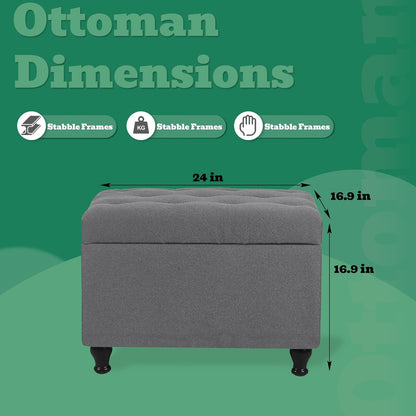 Ottoman with Storage 24'' Storage Ottomans Fabric Ottoman Footstools Small Upholstered Foot Rest