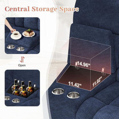 Recliner Sofa Set with 2+1+1 Pieces, Fabric Manual Pull Tab Reclining Loveseat with Storage