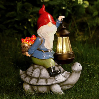 Gnome and Turtle Garden Decor, Large Outdoor Garden Sculptures & Statues, Outside Patio Yard Lawn