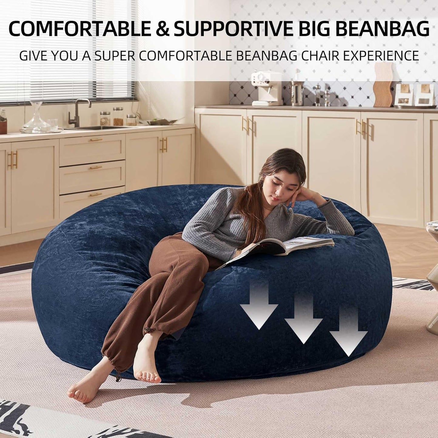 Bean Bag Chair 5Ft, Memory Foam Filled, Large Beanbag Chairs for Adults and Teens, Soft Sofa with