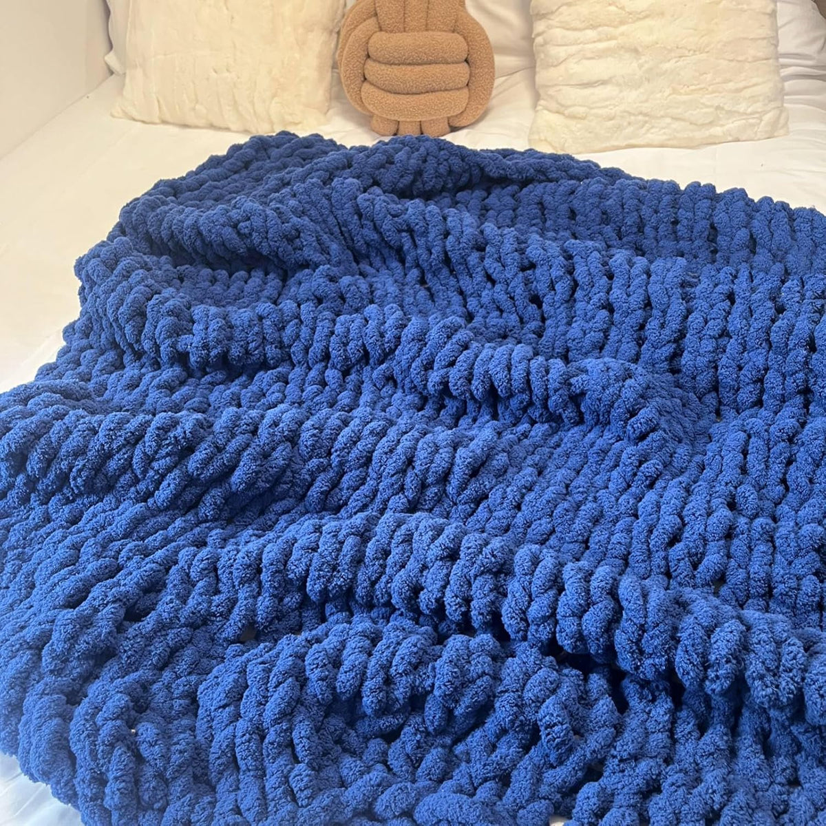 Chunky Knit Blanket Throw 40"x40", Chenille Throw Blankets, Handmade Warm & Cozy Blanket Couch Bed