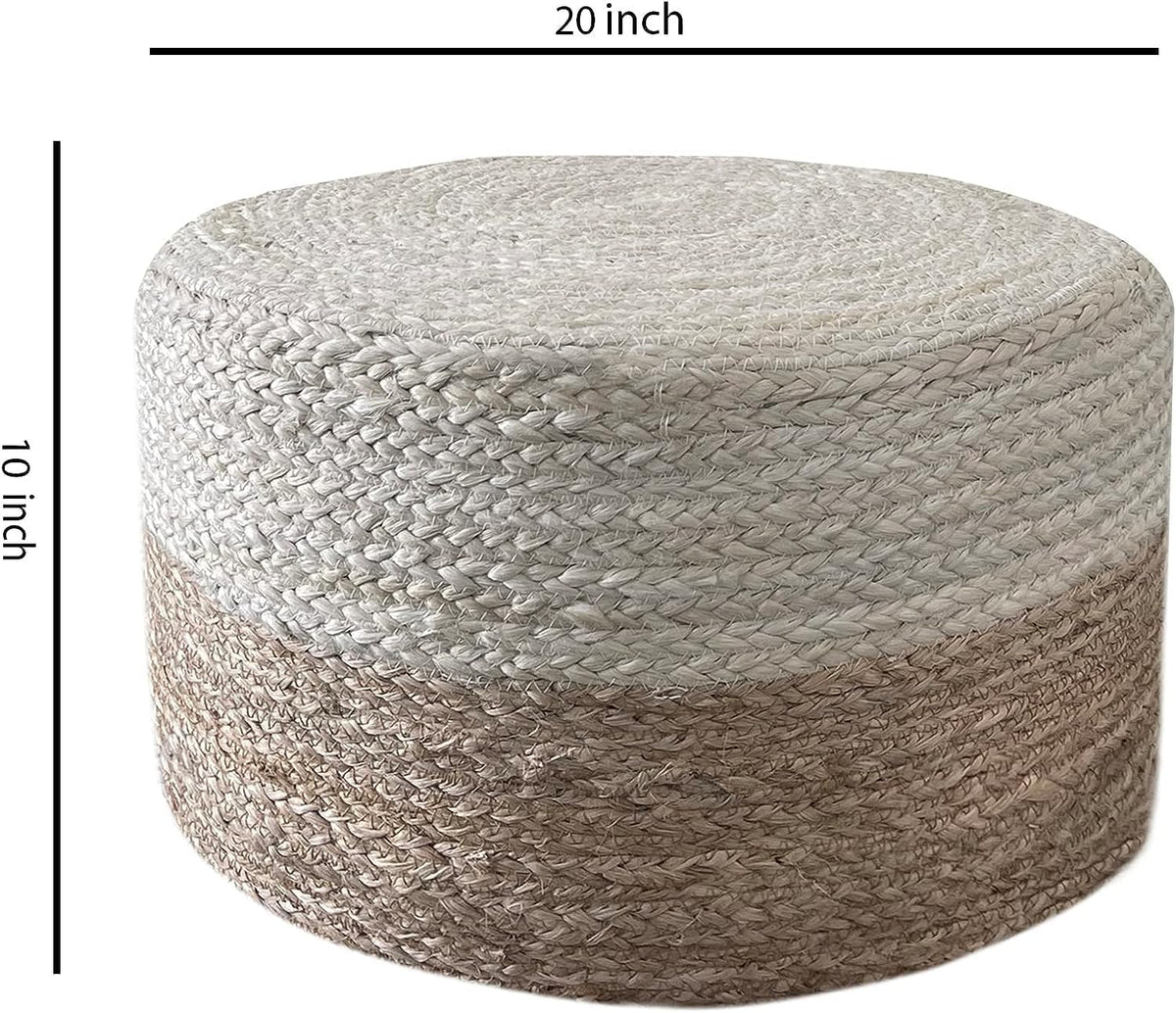 Jute Pouf Ottoman | Footrest Pouf | Hand Braided - Round Boho Pouffe - for Living Room, Bedroom