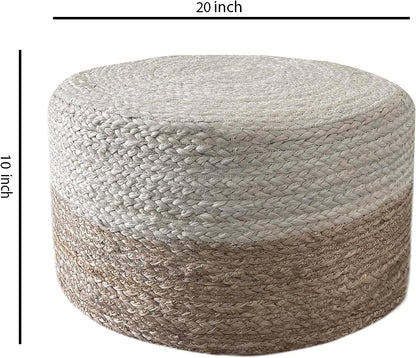 Jute Pouf Ottoman | Footrest Pouf | Hand Braided - Round Boho Pouffe - for Living Room, Bedroom