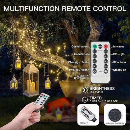 suddus 66ft 200 LED Outdoor String Lights, Warm White Christmas Fairy Light Battery Operated with