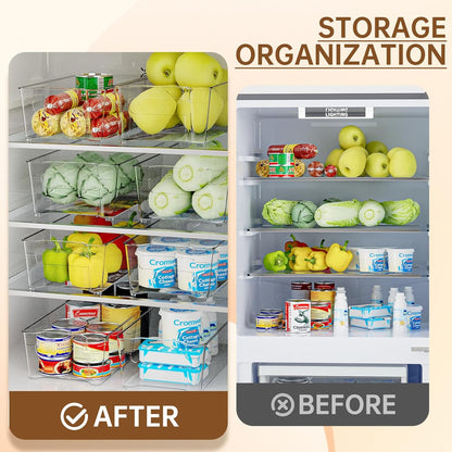 Clear Fridge Organizer, Refrigerator Organizer Bins with Handle, Freezer, Kitchen Cabinet, Pantry