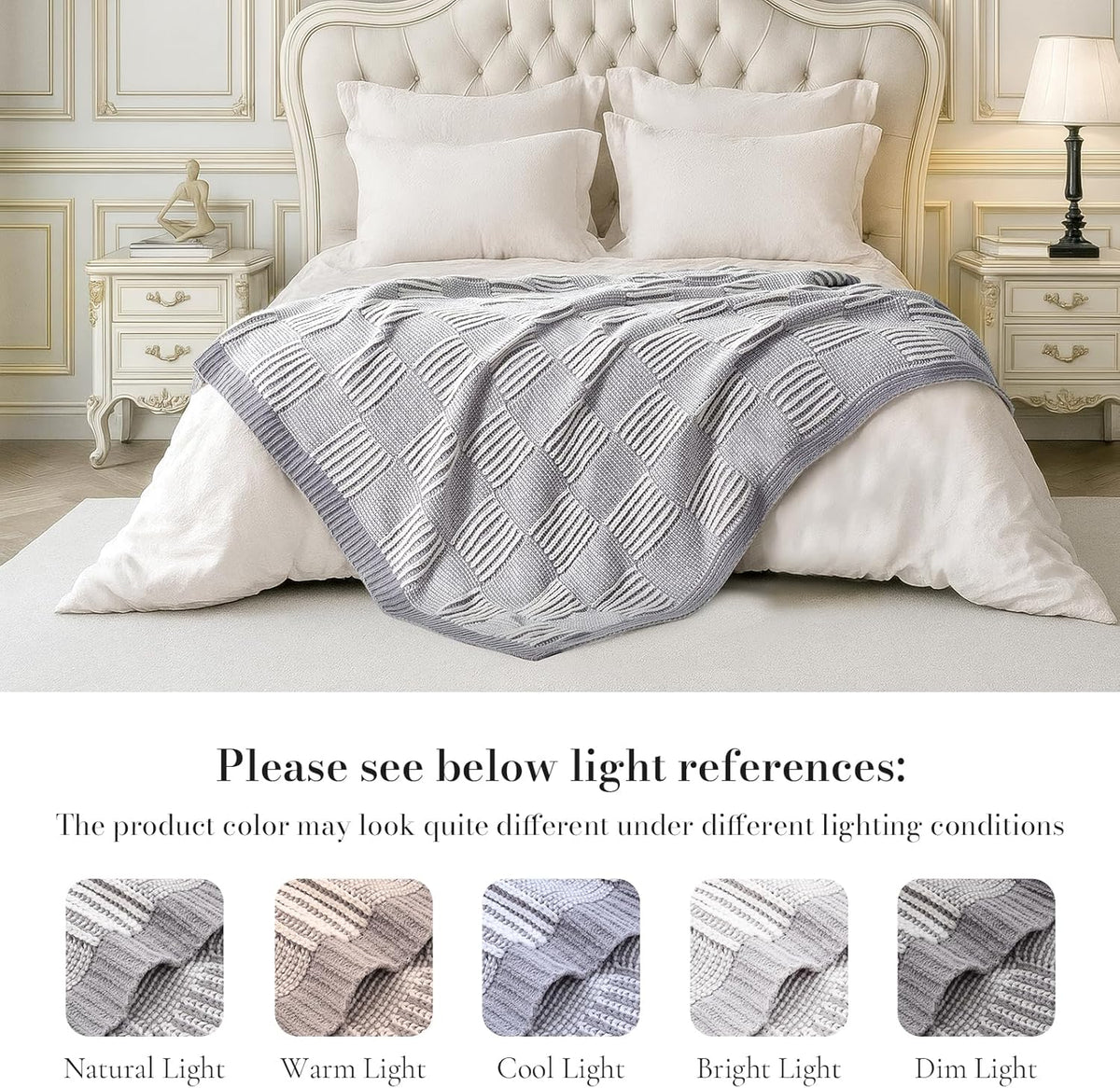 Amélie Home Chenille Knit Throw Blanket for Couch, Checkered Texture Decorative Soft Blanket for