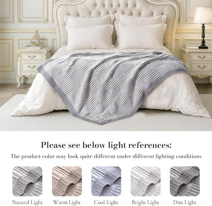 Amélie Home Chenille Knit Throw Blanket for Couch, Checkered Texture Decorative Soft Blanket for