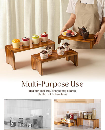 Acacia Wood Risers Display Stands Set of 3 - Wooden 3 Tier Cupcake Stand - 3 Tiered Riser for