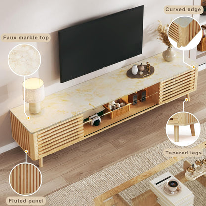 70" Mid Century Modern TV Stand for 55/65/75 Inch TV, Faux Marble Top Entertainment Center with
