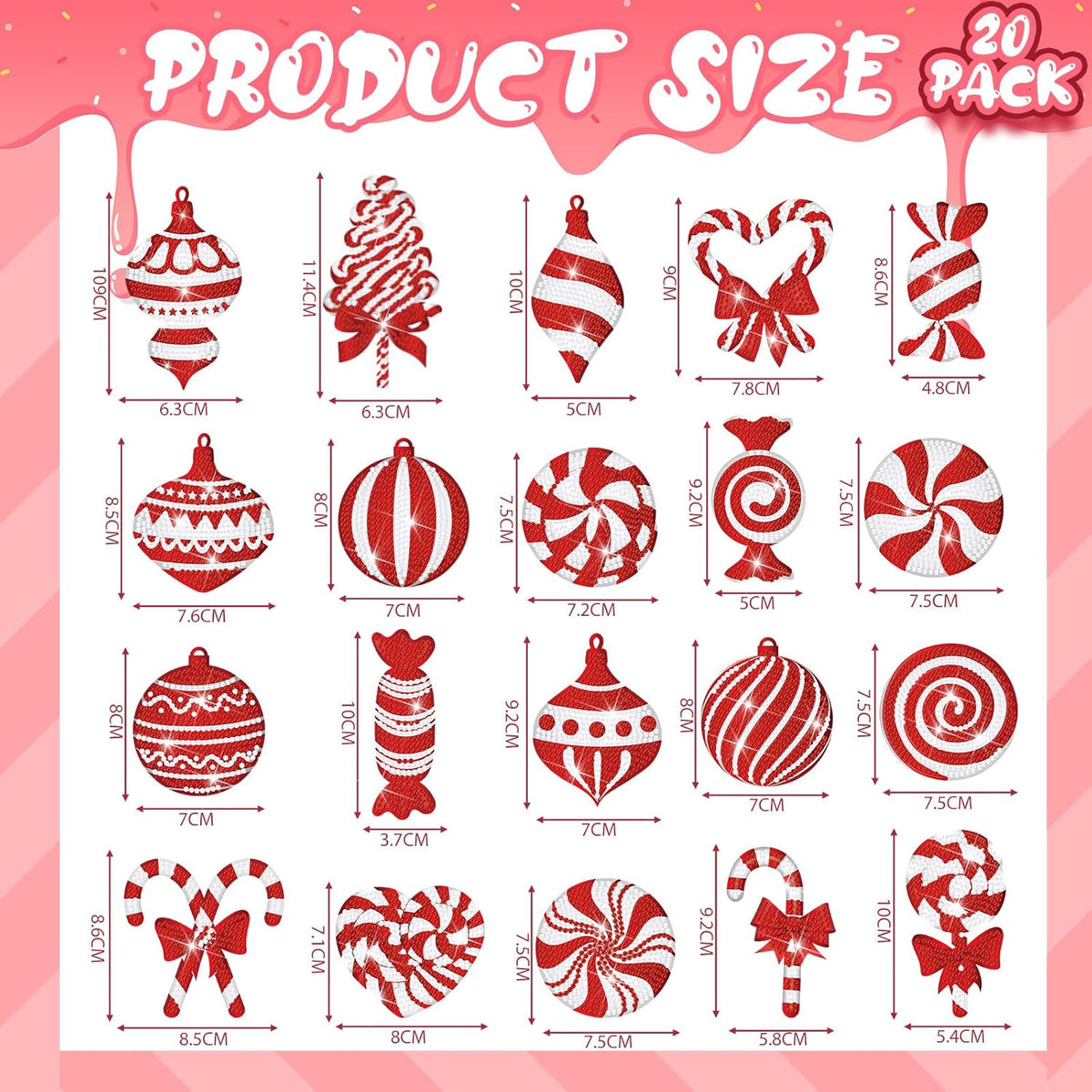 Tondiamo 20 Pcs Christmas Diamond Painting Keychain Kits 5D DIY Diamond Art Pendants Double Sided
