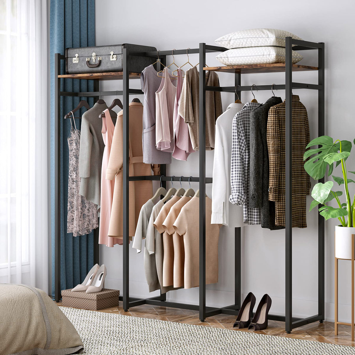 Tribesigns Garment Rack with Shelves and Hanging Rod (Dark Black)