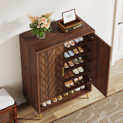 Tribesigns 6-Tier Shoe Cabinet with Doors, Wooden Shoe Storage Cabinet with Adjustable Shelves for