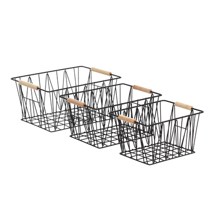 Amazon Basics Stackable Rectangular Wire Storage Baskets for Closet Organization, Set of 3