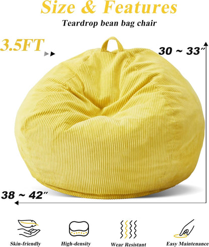 3.5FT Bean Bag Chairs Teardrop Bean Bag Chair for Adults Beanbag Chair with Memory Foam Filled