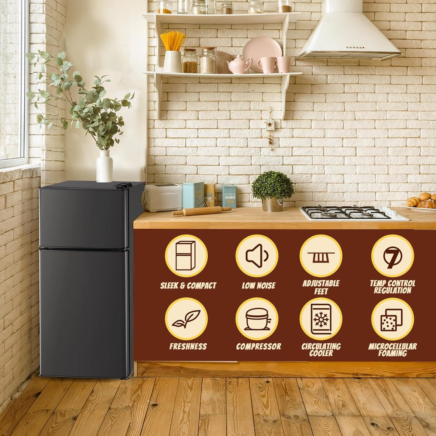 2.4 Cu.ft Mini Fridge with Freezer Compact Fridge Refrigerator Dual Door Small Fridge Senven Temp