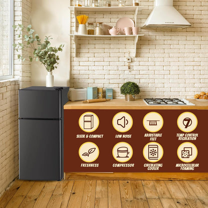 2.4 Cu.ft Mini Fridge with Freezer Compact Fridge Refrigerator Dual Door Small Fridge Senven Temp