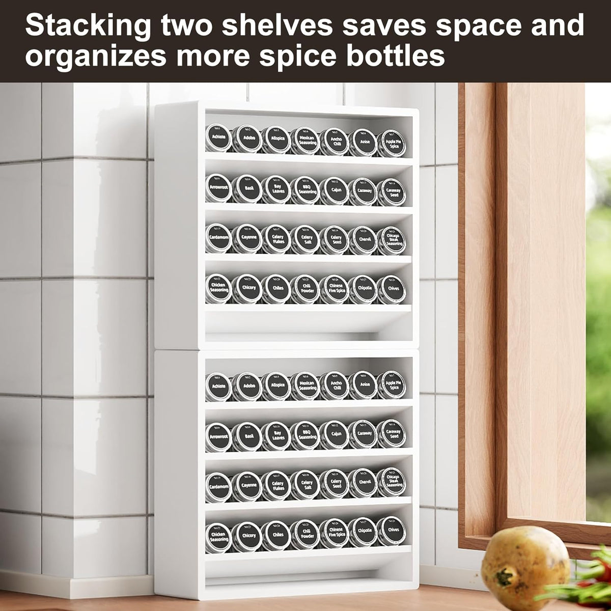 Orimade 4 Tier Spice Rack Organizer for Cabinet, Freestanding Bamboo Seasoning Rack for Countertop