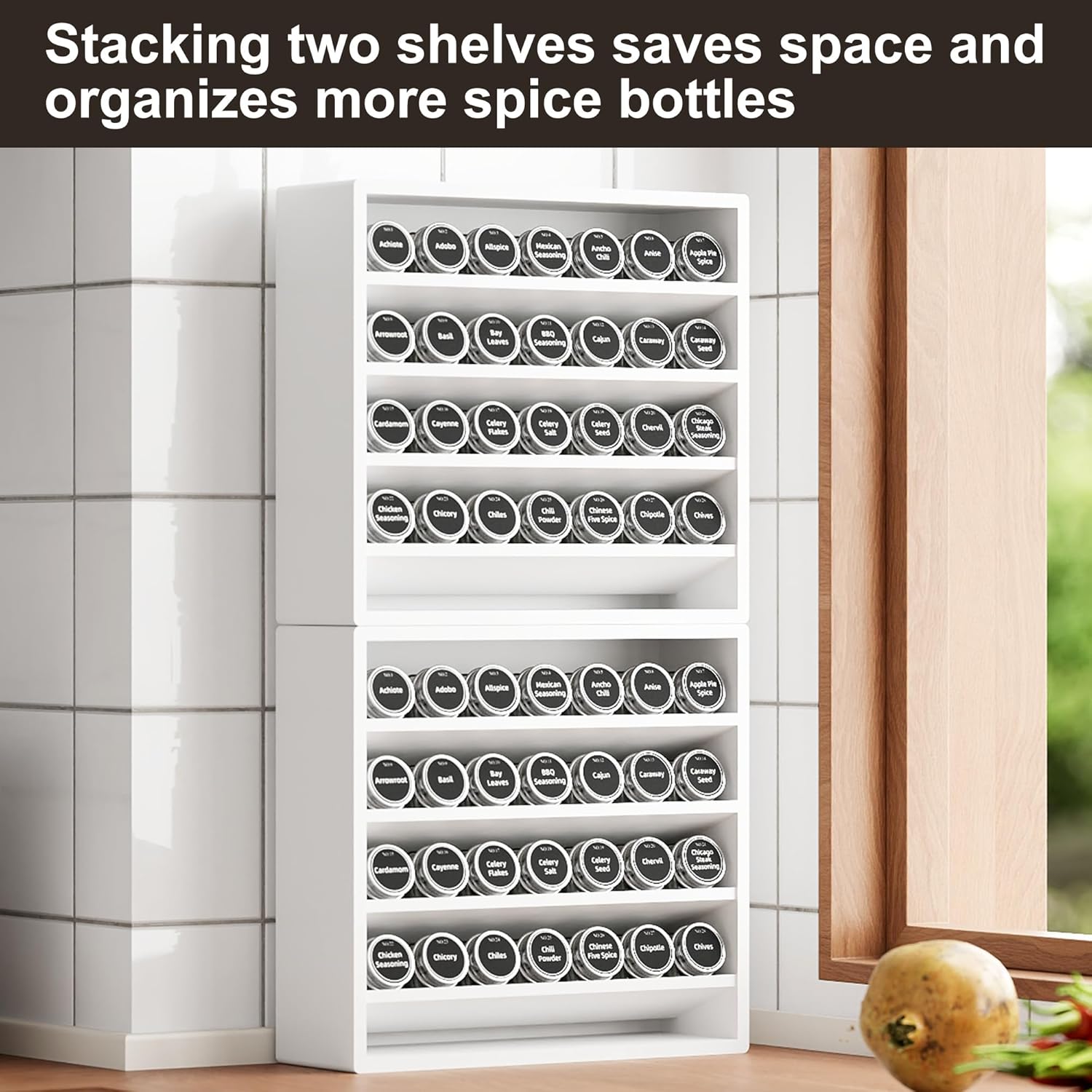 Orimade 4 Tier Spice Rack Organizer for Cabinet, Freestanding Bamboo Seasoning Rack for Countertop