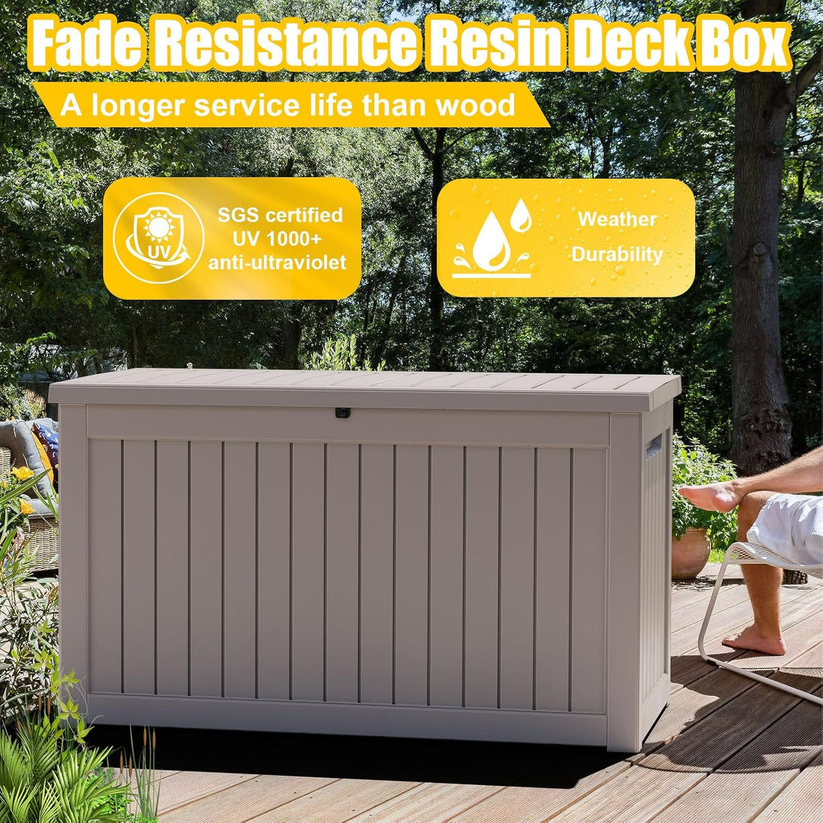 DRATO 230 Gallon Deck Box, Waterproof Resin Large Outdoor Storgae Box for Patio Furniture, Patio