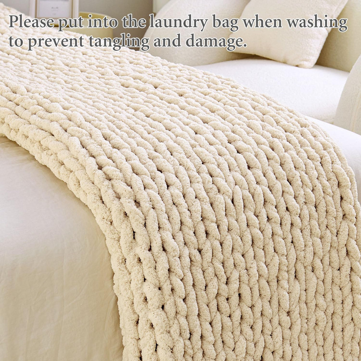 Admitrack Chunky Knit Blanket Throw, 100% Hand Knit Chenille Throw Blanket for Sofa & Home Decor