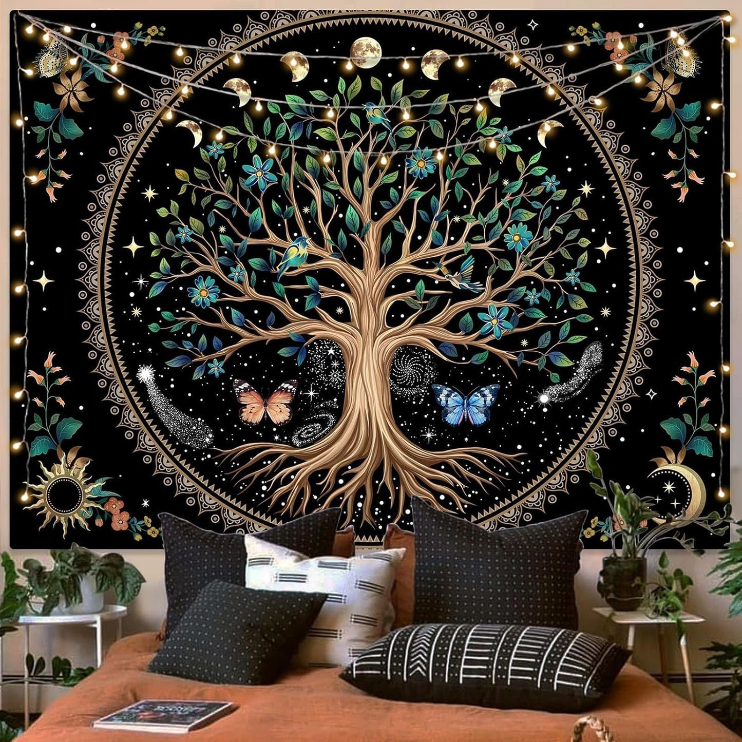 Lunerfex Tree of Life Tapastry Sun and Moon Tapastry Flower Boho Tree Mandala Wall Hanging for