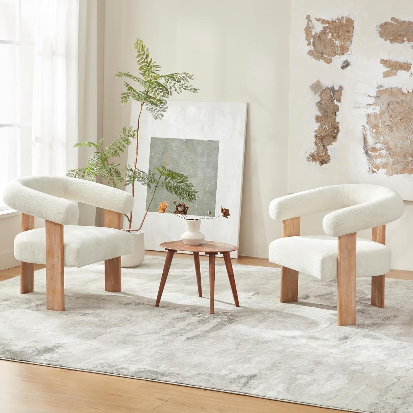 VKNOW Accent Chair Living Room Chair, Modern Upholstered Armchair with Solid Wood Legs, Comfy