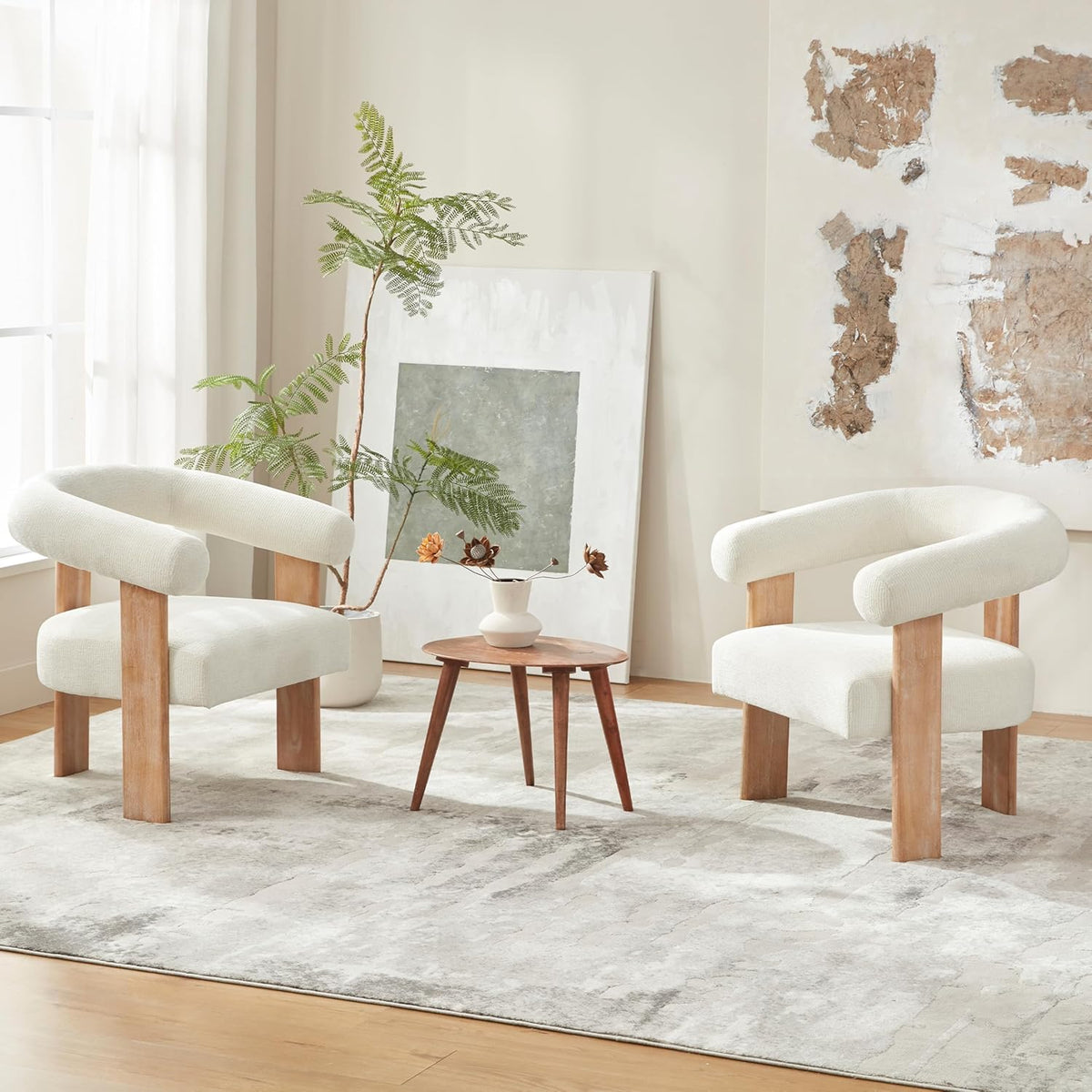 VKNOW Accent Chair Living Room Chair, Modern Upholstered Armchair with Solid Wood Legs, Comfy