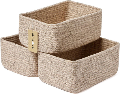 Small Storage Baskets for Organizing | Closet Organizer Bins | Shelf Toy Basket | Woven Rope