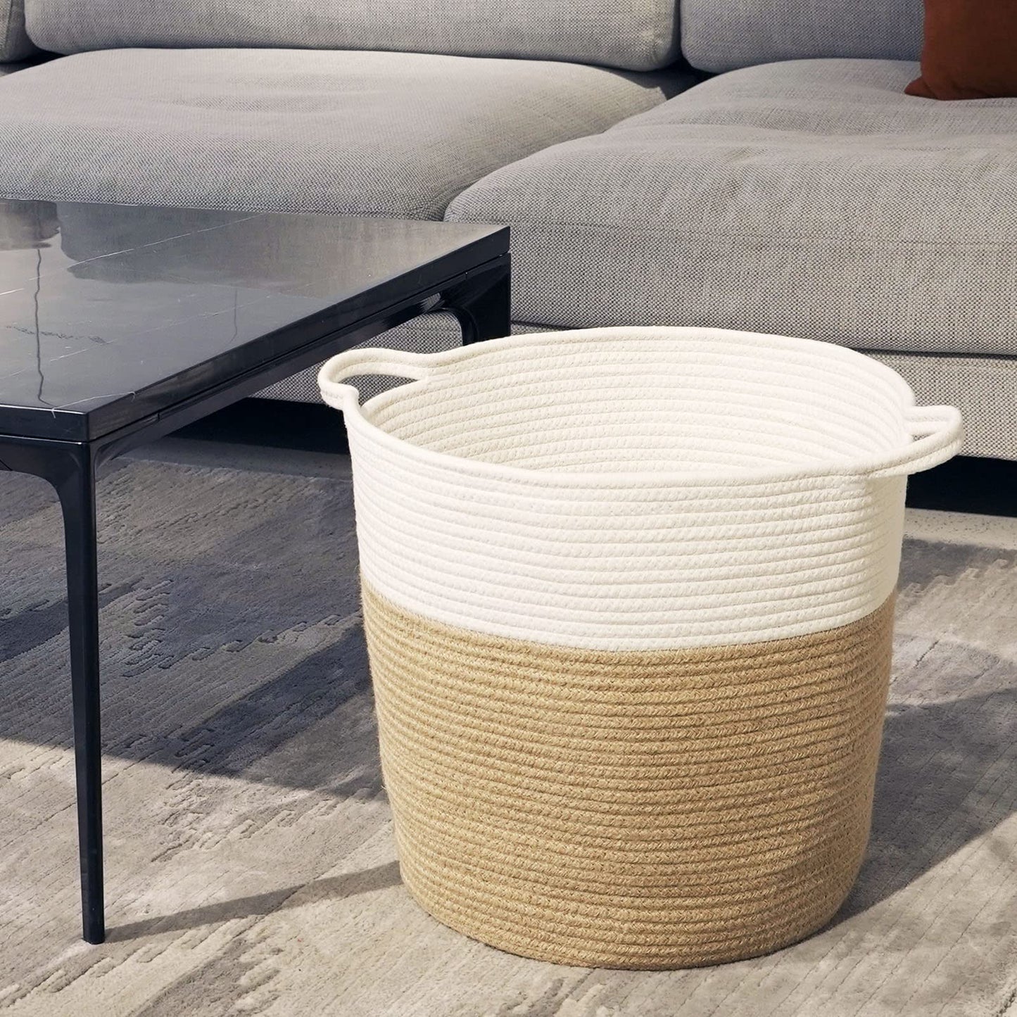 Casaphoria Natural Woven Cotton Rope Storage Basket,Jute Laundry Basket for Bedroom, for Organizing