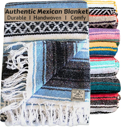 Del Mex Classic Mexican Blanket, Large Authentic Woven Falsa Throw (70"x50"), Artisan Southwest