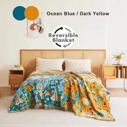 MSGKV Throw Blanket for Couch Cotton Muslin Breathable Cute Ocean Animals Blanket 50"x60" Sofa
