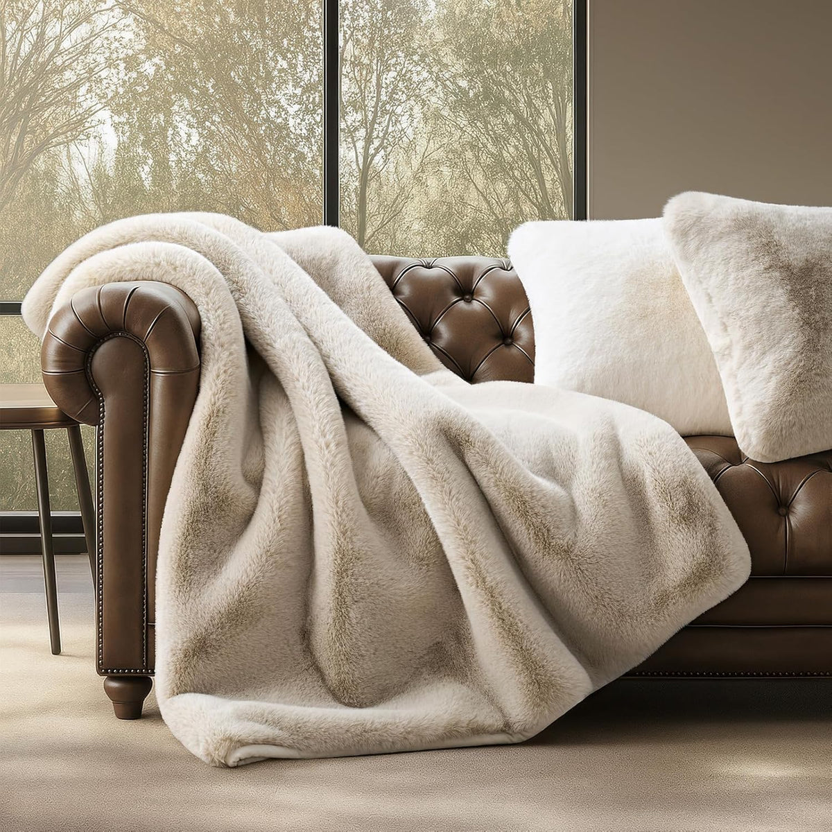 Luxury Soft Faux Chinchilla Fur Throw Blanket for Couch, Warm Thick Heavy Winter Throw Blanket