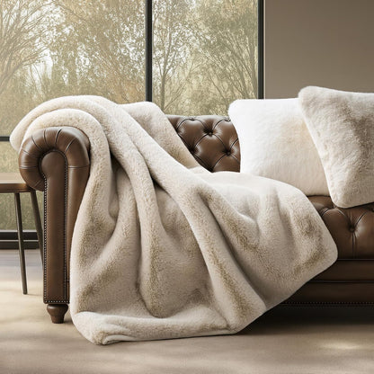 Luxury Soft Faux Chinchilla Fur Throw Blanket for Couch, Warm Thick Heavy Winter Throw Blanket