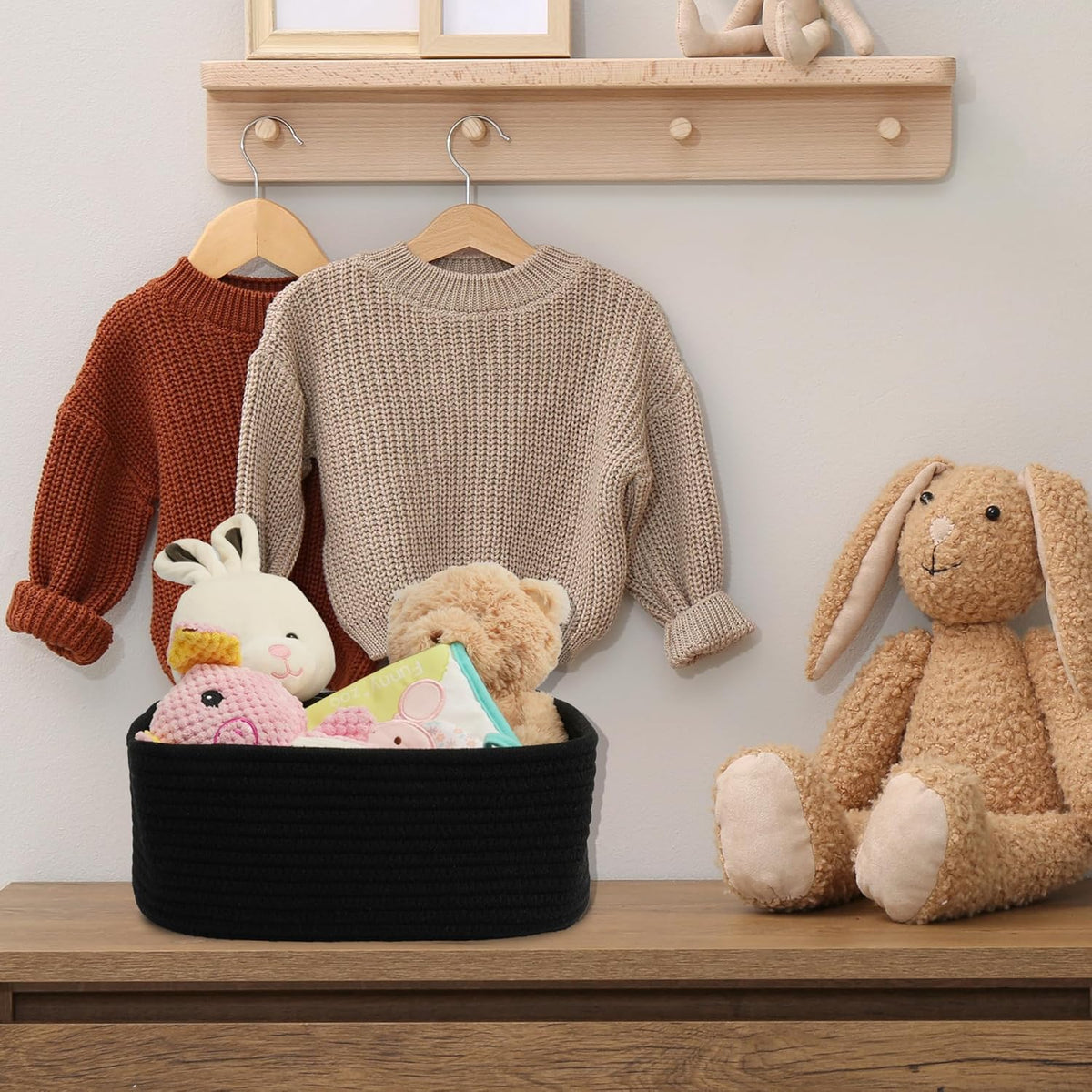 Small Woven Storage Baskets 12“X8”X5“ Decorative Rope Bins for Organizing Shelves, Closets, and
