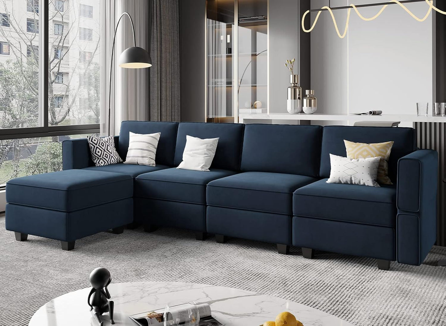 Belffin Modular Sectional Sofa Couch with Reversible Chaise Velvet L Shaped Storage 4-seat