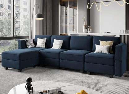Belffin Modular Sectional Sofa Couch with Reversible Chaise Velvet L Shaped Storage 4-seat