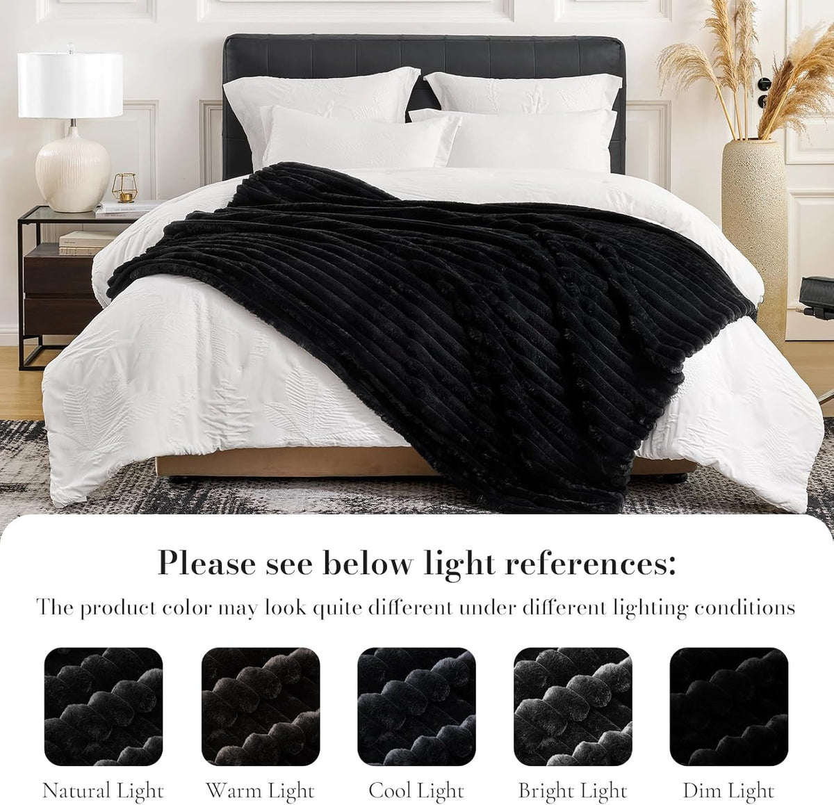 Amélie Home Faux Fur Throw Blanket for Couch, Cozy Fuzzy Fluffy Fur Luxurious Soft Striped Plush