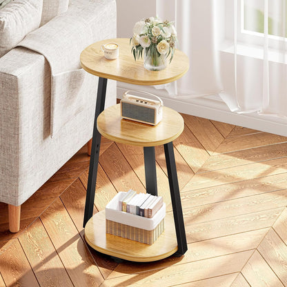 Side Table, Small End Table with Metal Frame, 3-Tier Bedside Tables, Round Side Tables for Living