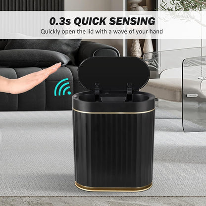 ELPHECO Black Bathroom Trash Can with Lid 2 Gallon Sensor Trash Bin, Automatic Narrow Garbage Can