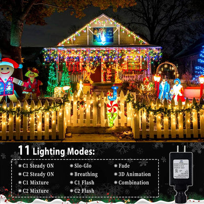 KNONEW Christmas Lights Outdoor Color Changing 400 LED 33ft 11 Modes Curtain Fairy String Light
