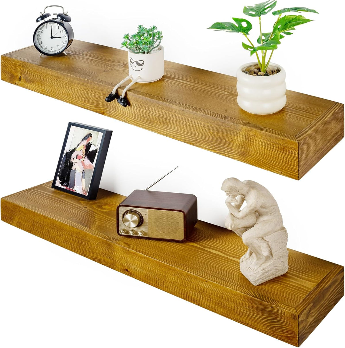 Floating Shelves 3 inch Thick for Wall Set of 2,Solid Pine Wood Wall Mount Shelf for Kitchen Living