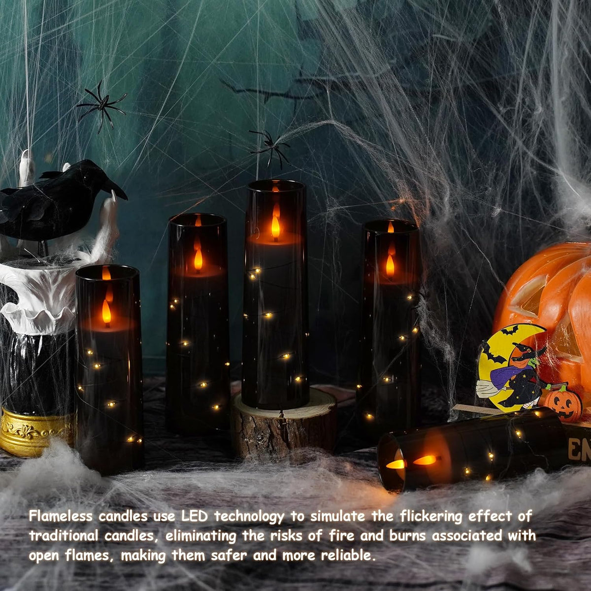 Flickering Flameless LED Candles, 9 Pcs with Embedded Star String, Acrylic LED Pillar Candles with