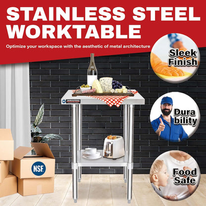 DuraSteel 24x18 Small Stainless Steel Table - NSF Metal Food Prep Commercial Kitchen Workt able