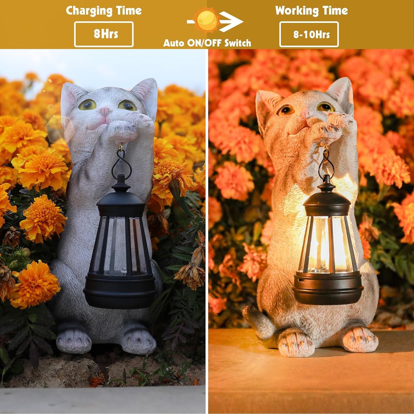 Solar Cat Garden Statue: Outdoor Cat Statues for Garden with Lights for Yard Art Lawn Ornaments
